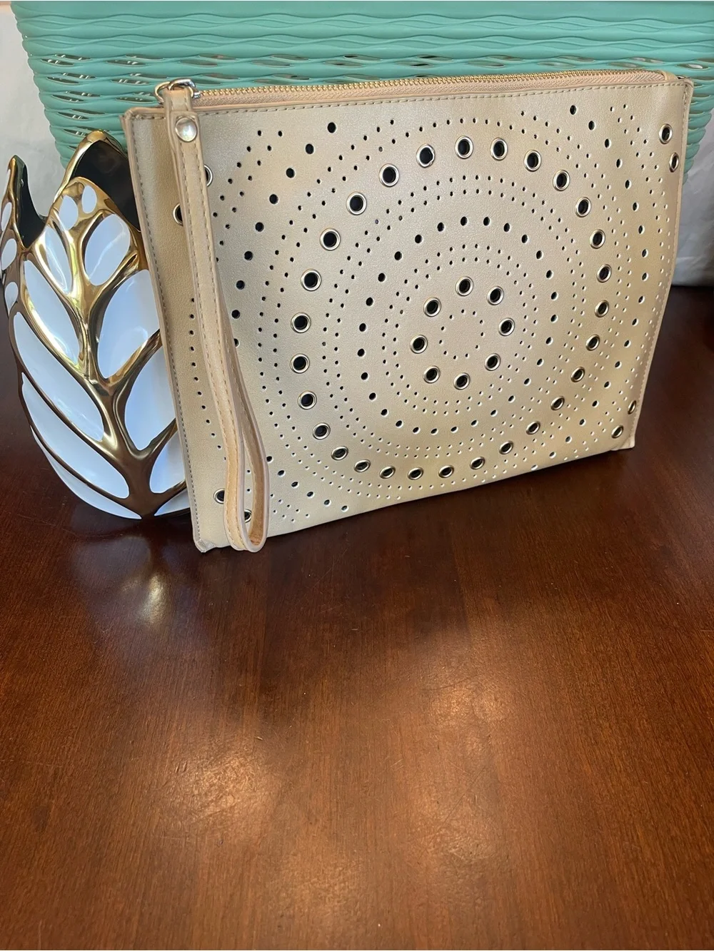 New Directions perforated clutch bag Tan